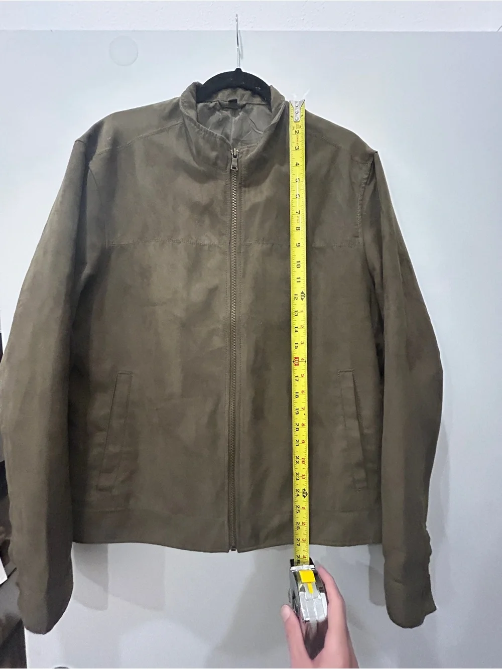Men's Suede Bomber Jacket - Taupe/Olive Green